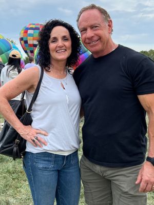 Julie James with her husband at a hot air balloon race